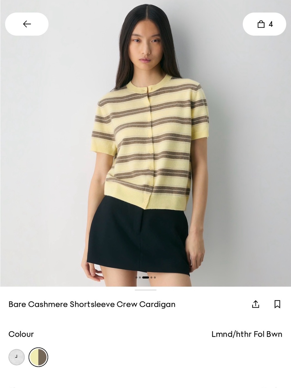 Aritzia bare cashmere short sleeve crew cardigan